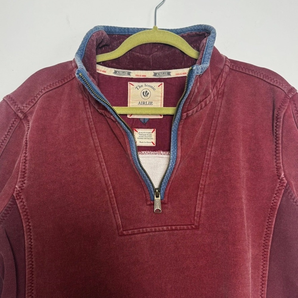 FatFace Airlie Quarter Zip Sweatshirt Mens L Red Russet Vintage Pique Pullover - Picture 4 of 9